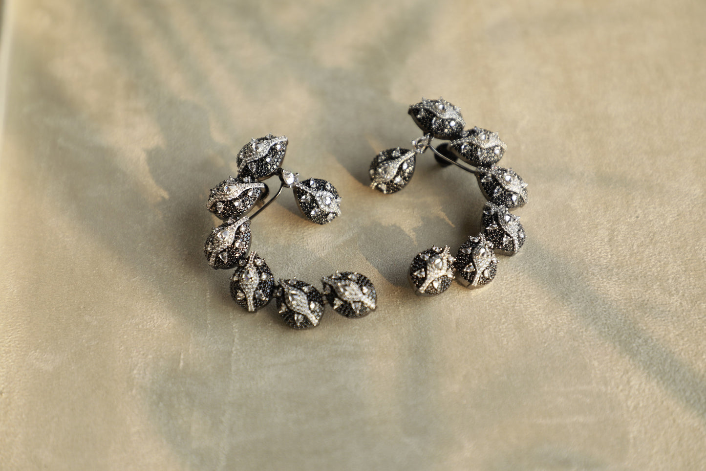 Black Diamond Curve Drop Earrings