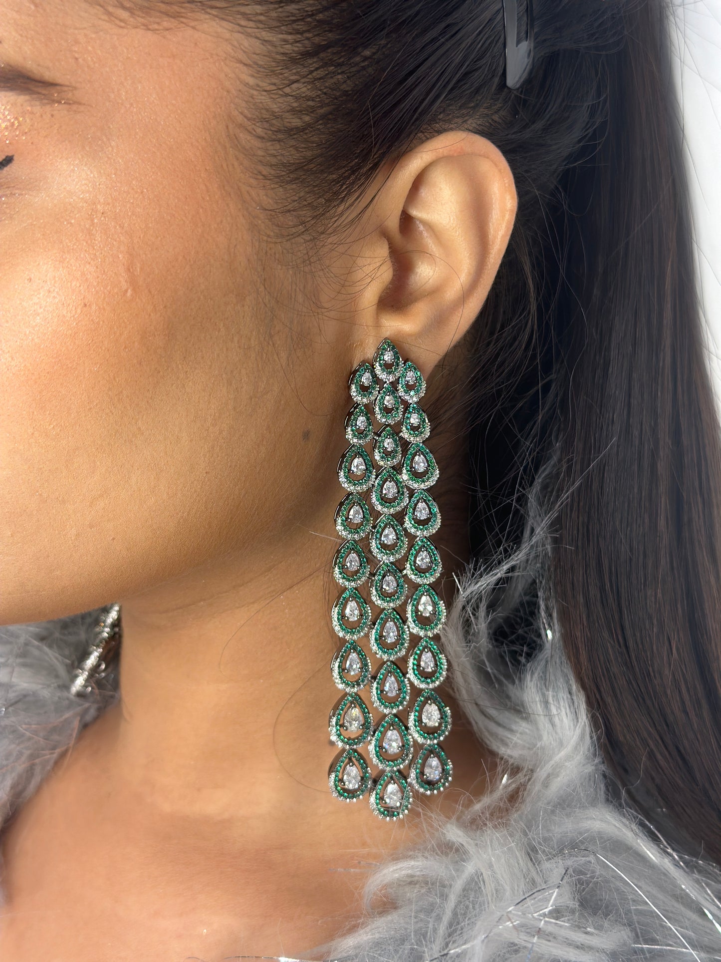 Peacock Feather Diamond Earrings