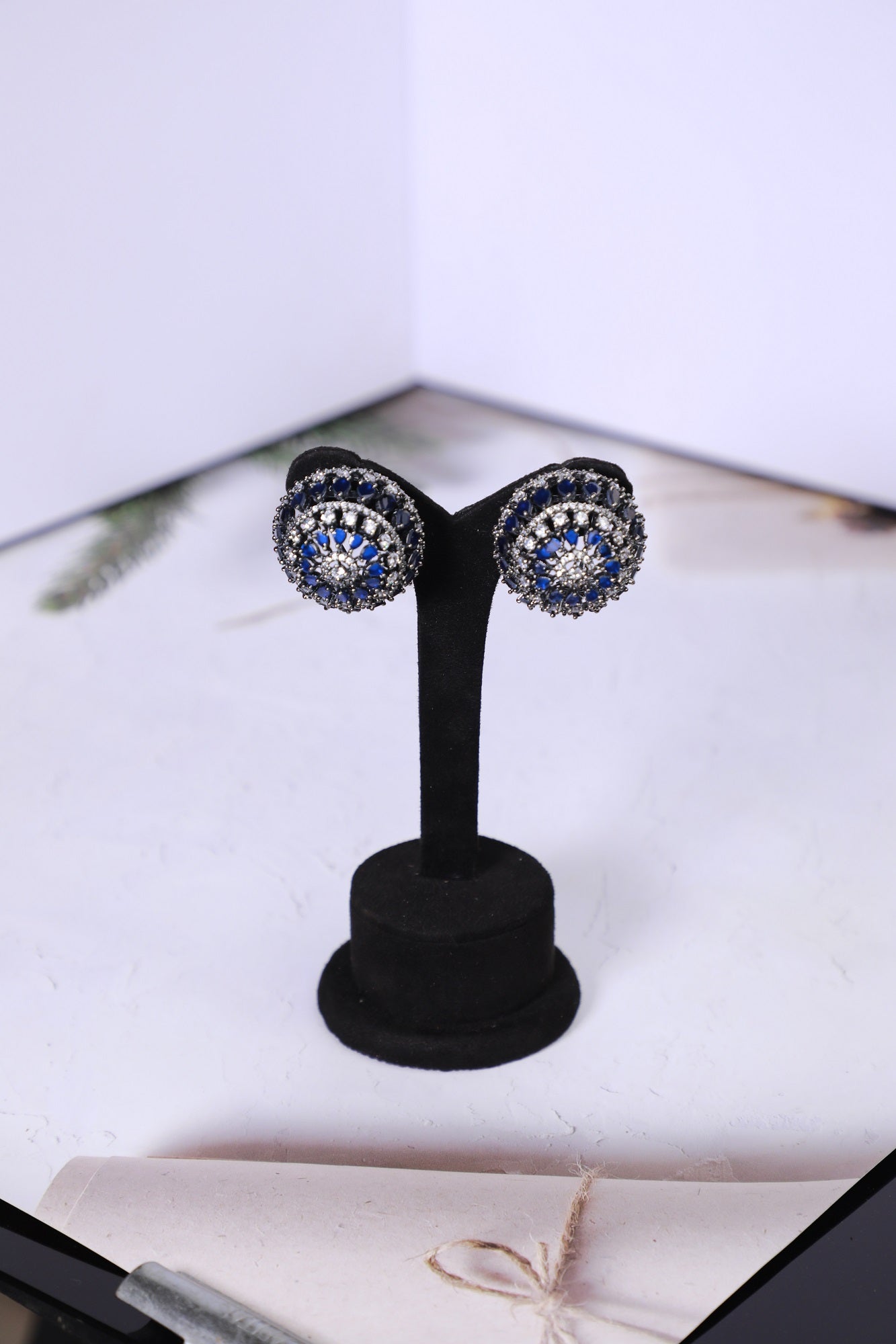Crsytal Blue Stone Studded Earrings
