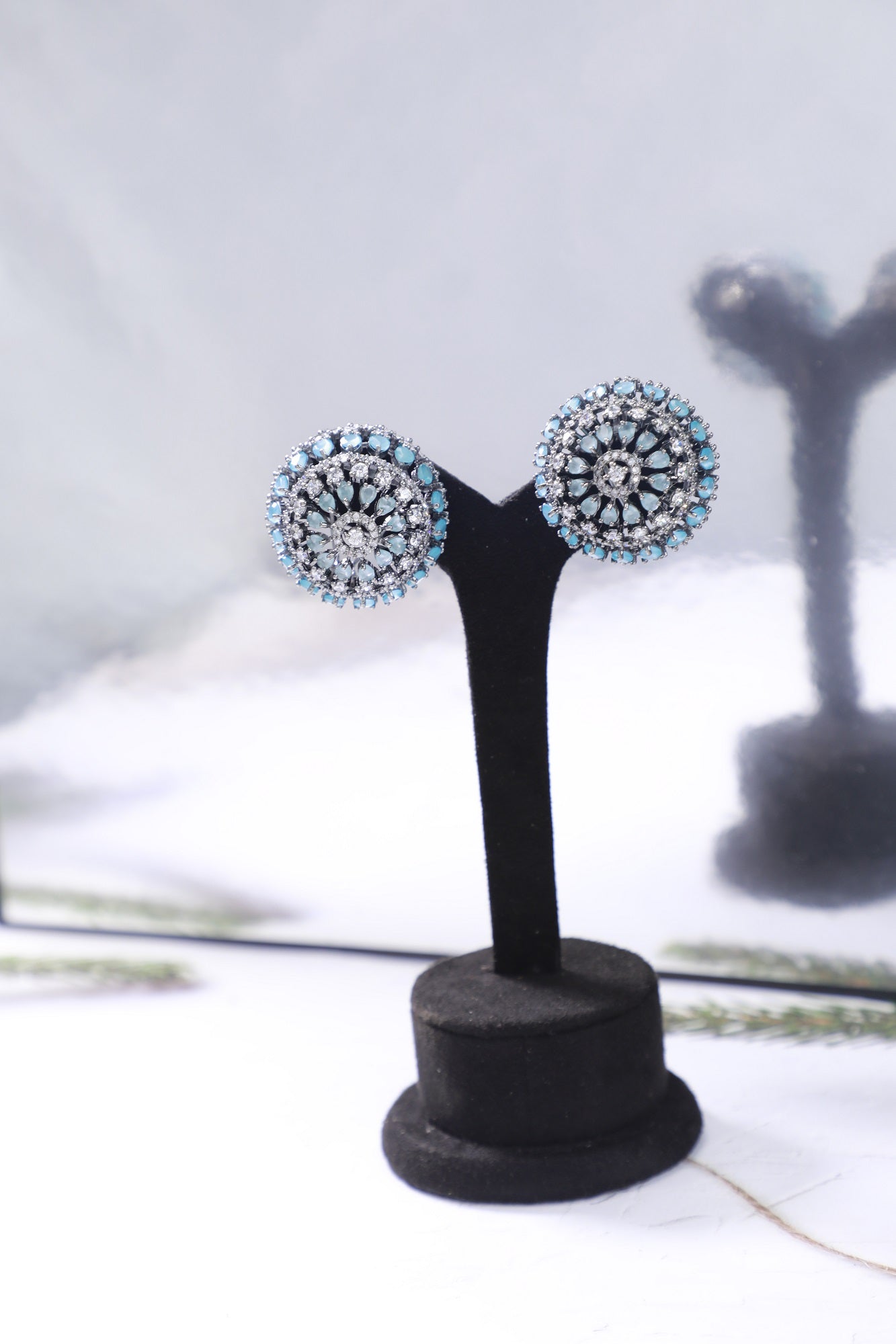 Crsytal Blue Stone Studded Earrings