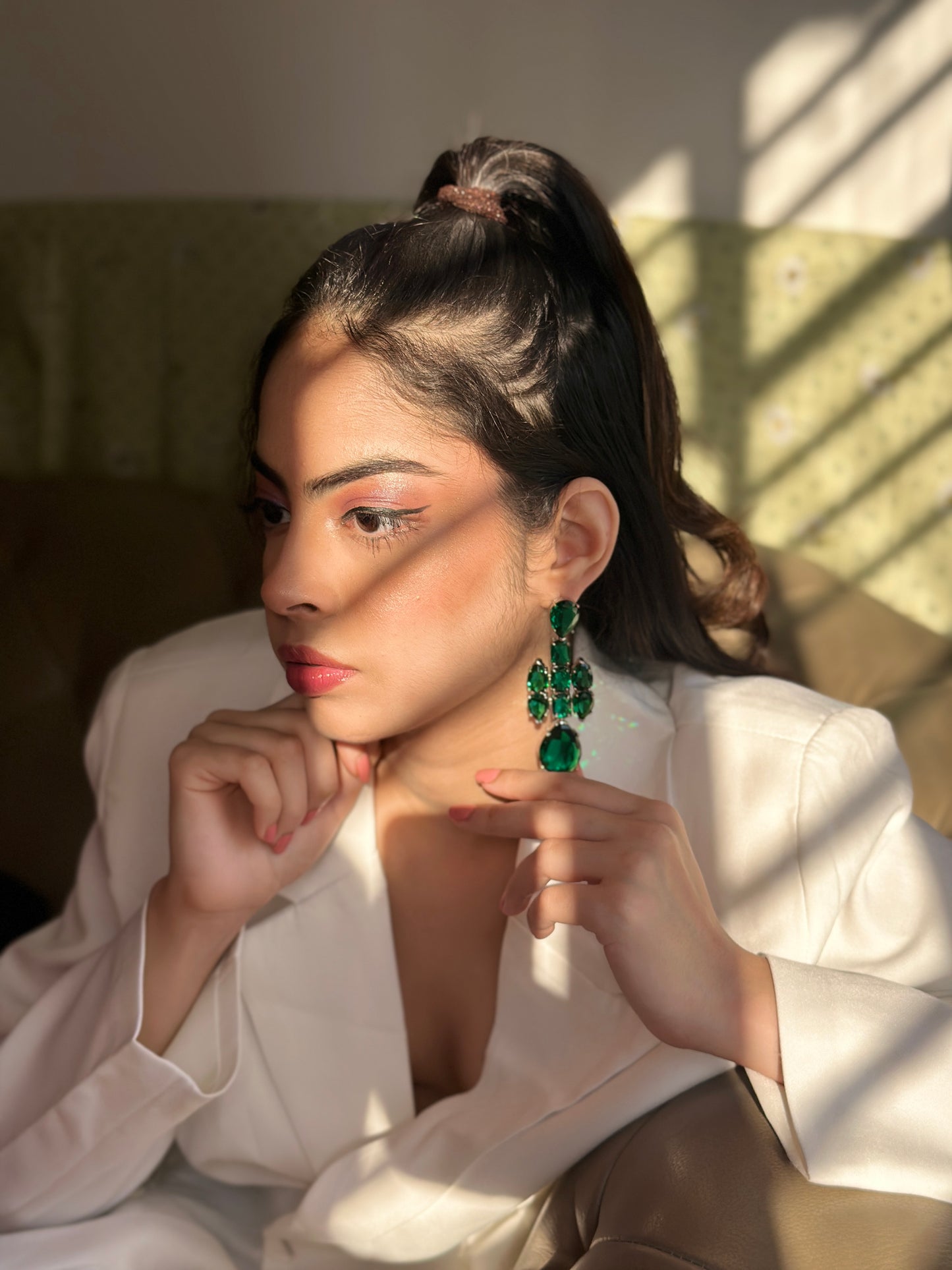 Green Crystal Drop Earrings