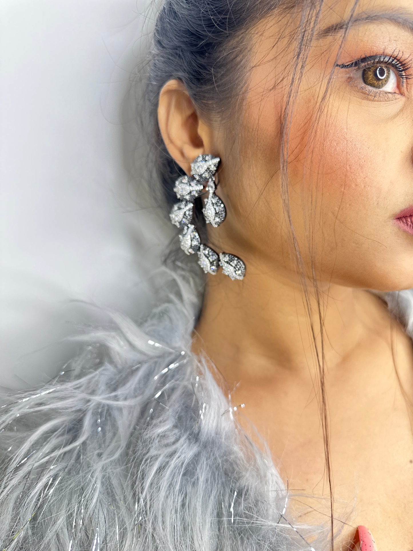 Black Diamond Curve Drop Earrings