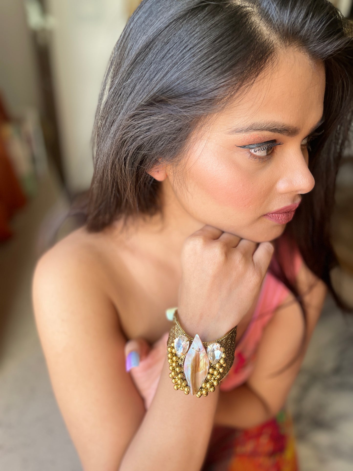 Crystal Leaf Pearl Kada