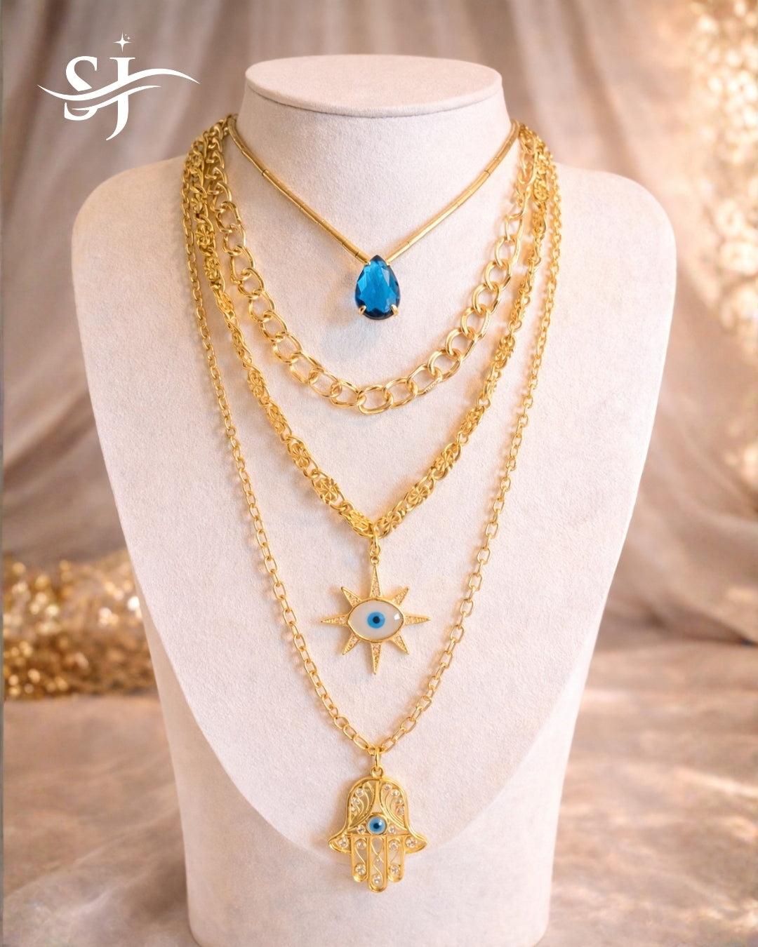 4 Layered Evil Eye Pendant Necklace