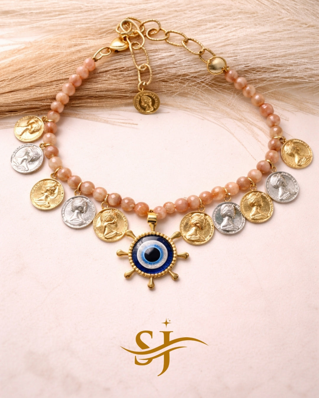 Evil Eye Coin Beaded Necklace