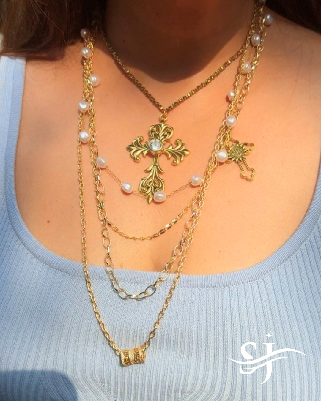 Vintage Cross Layered Necklace
