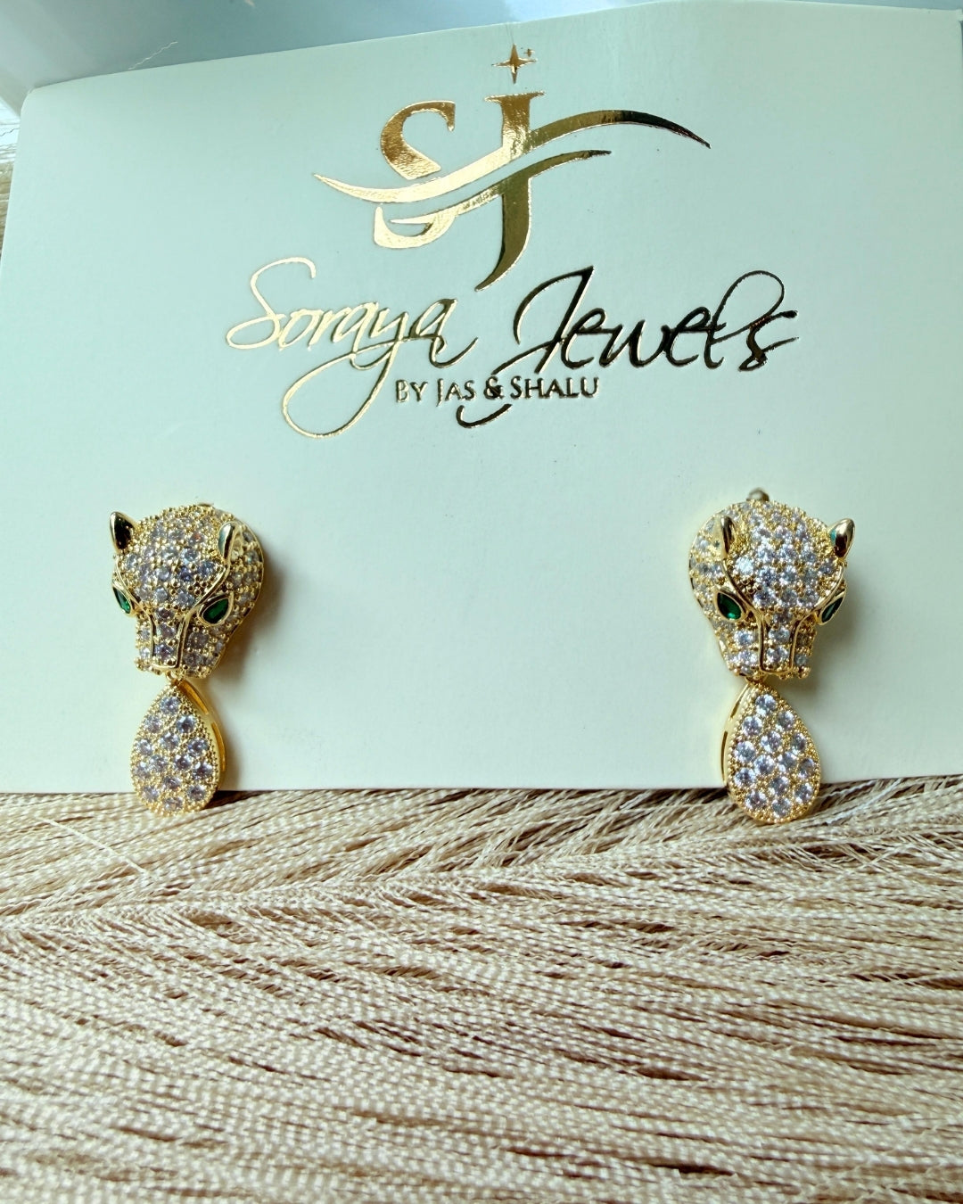 Luxury Gold Panther Crystal Drop Earrings