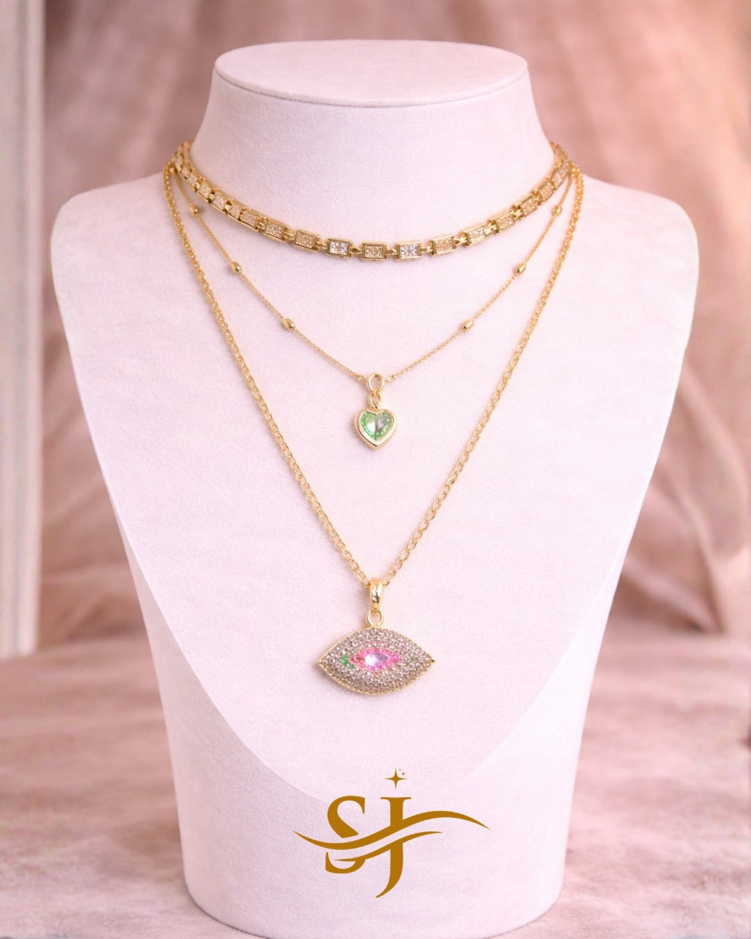 Evil Eye Heart Layered Necklace