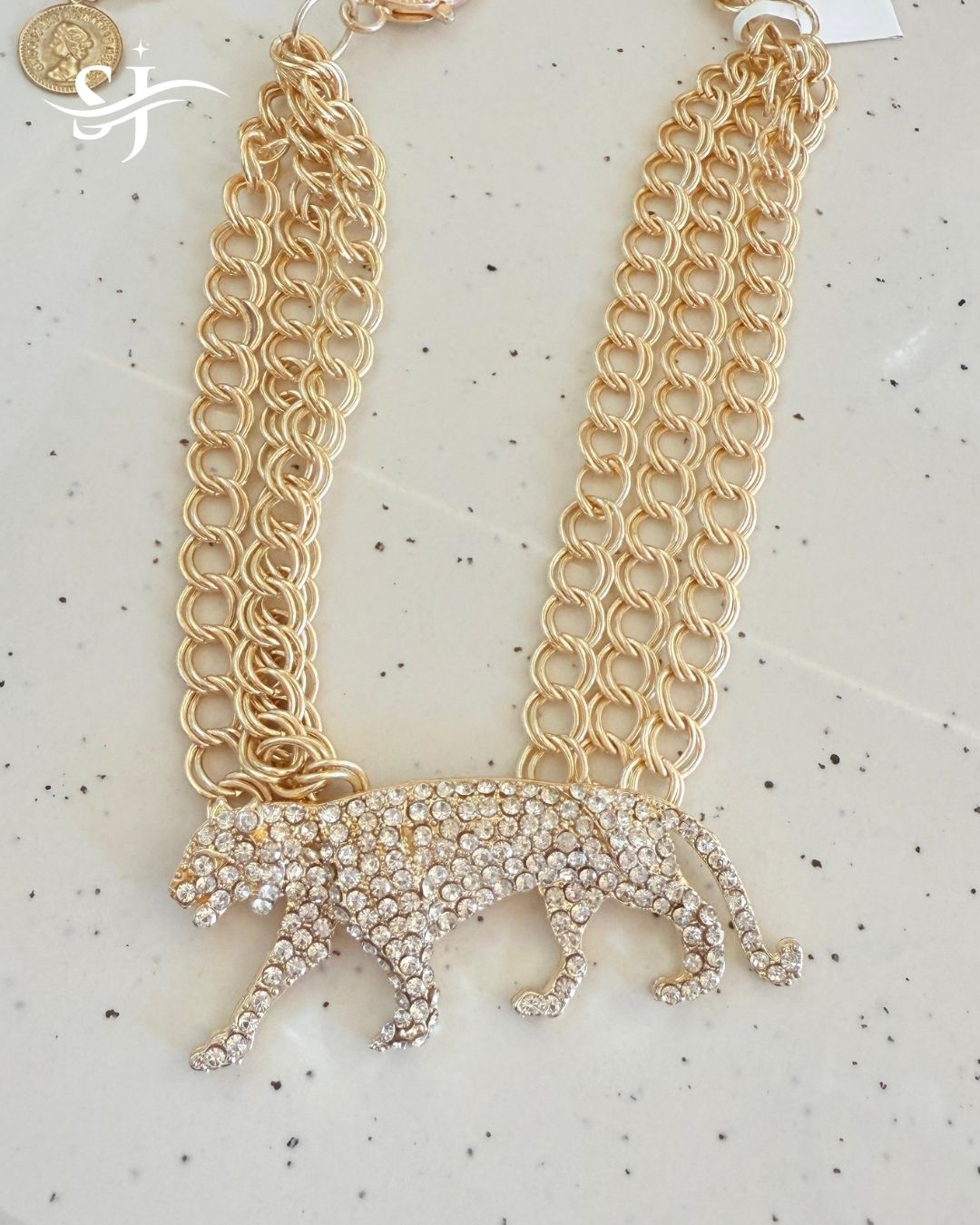 Crystal Panther Layered Chain Statement Necklace