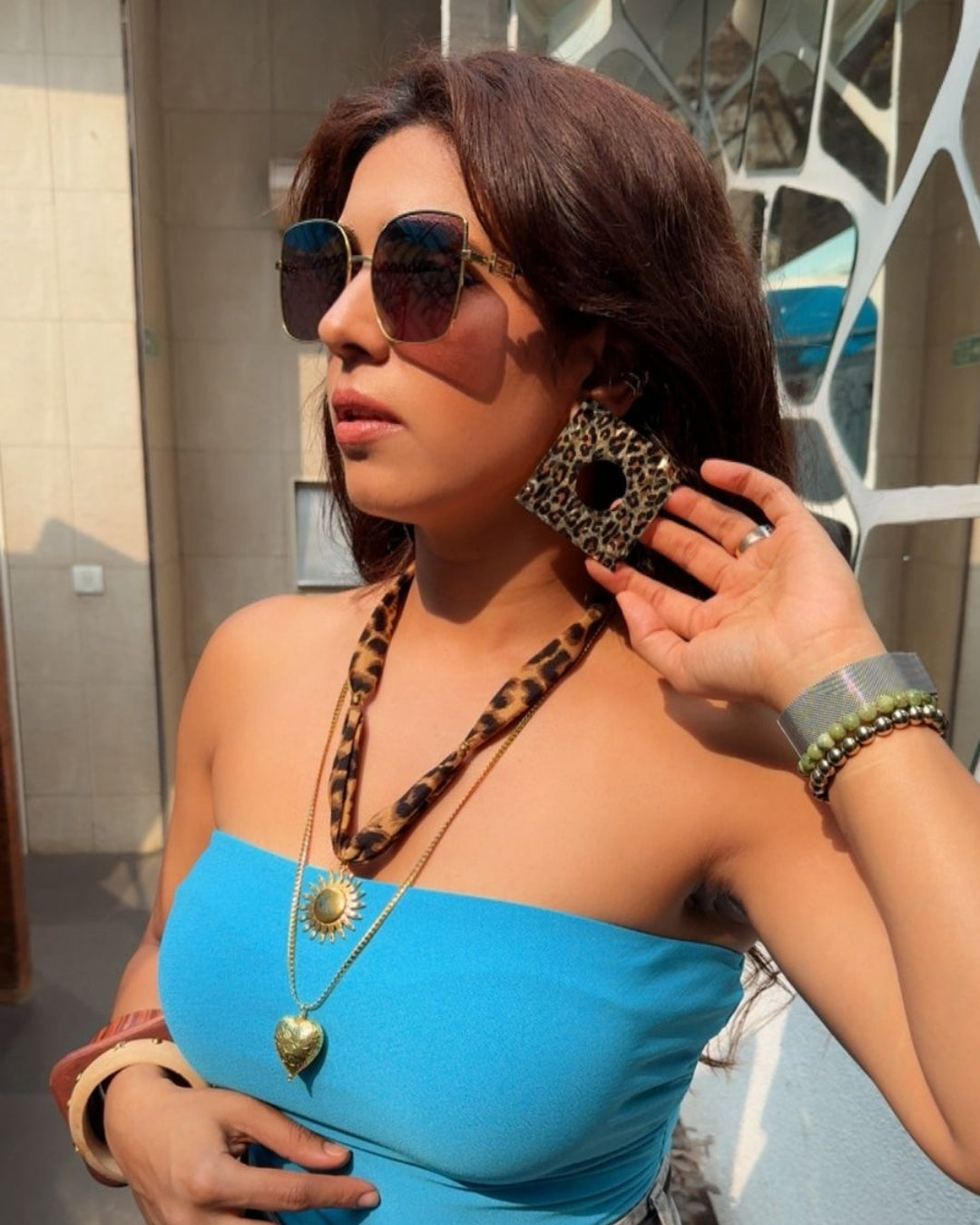Leopard Statement Strap Layered Necklace