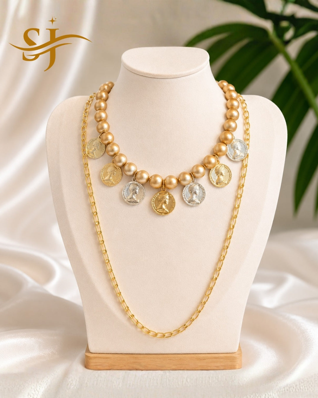 Luxury Pearl & Coin Layered Gold Necklace for Women
