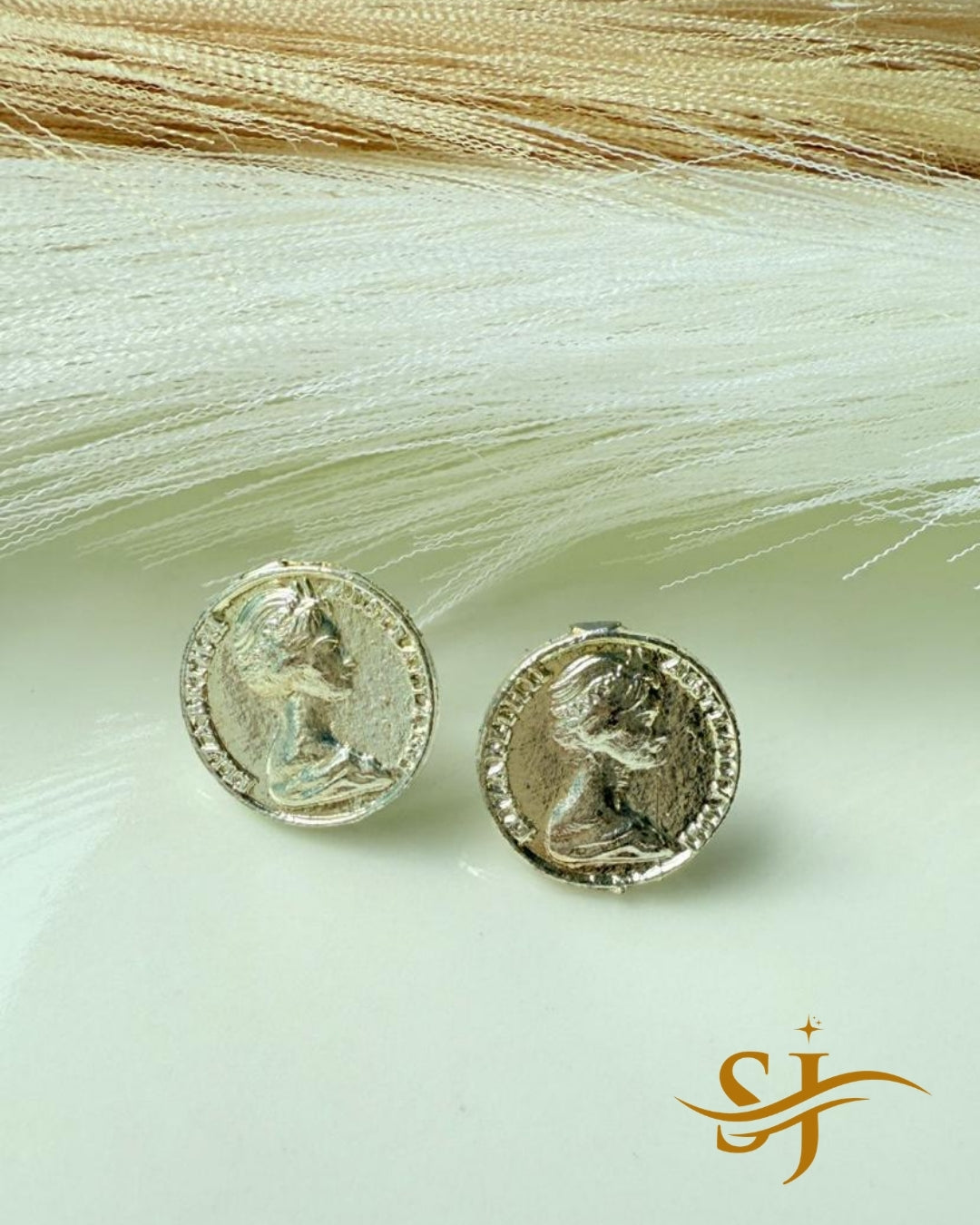 Luxury Vintage Coin Stud Earrings for Women | Silver & Golden