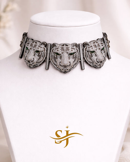 Royal Triple Tiger Silver Choker – Sabyasachi-Inspired Premium Jewellery