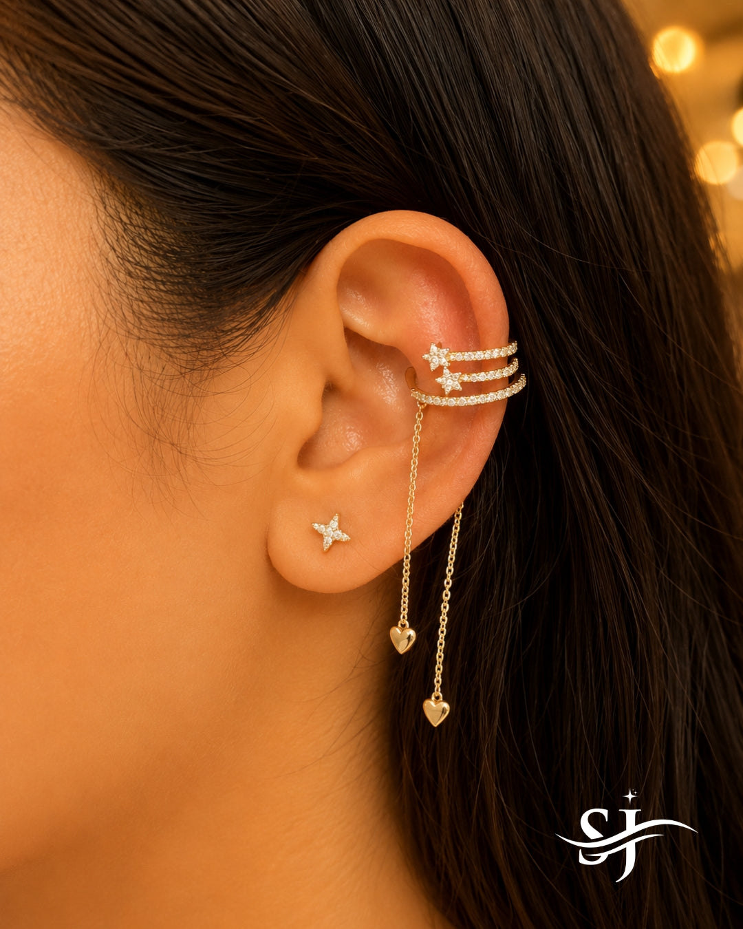 Celestial Heart Chain Ear Cuff