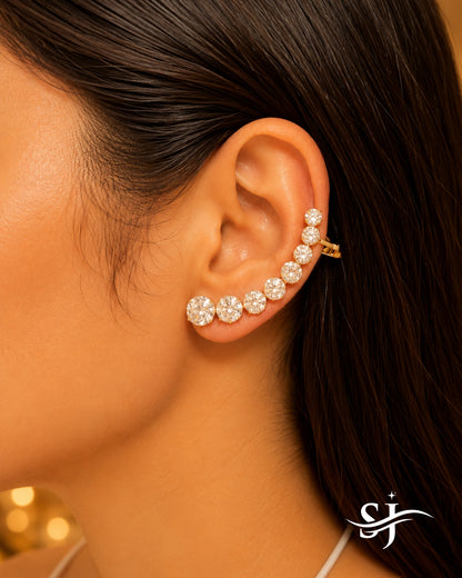 Celeste Crystal Ear Cuff – Gold Round CZ Ear Climber