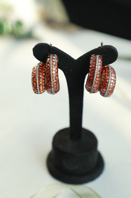 Orange Crystal Spiral Earrings