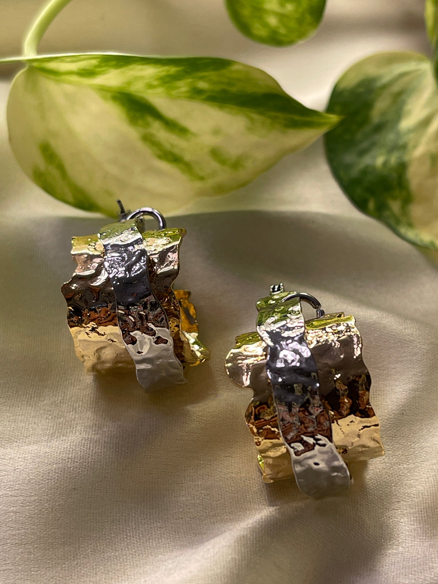Gold and Silver Metal Earrings