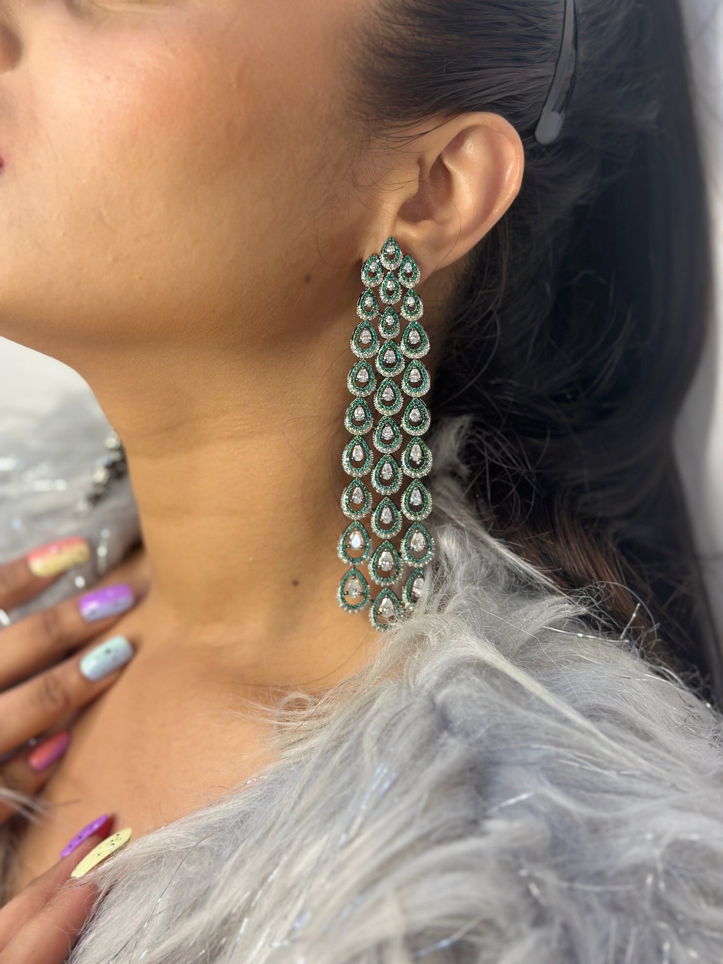Peacock Feather Diamond Earrings