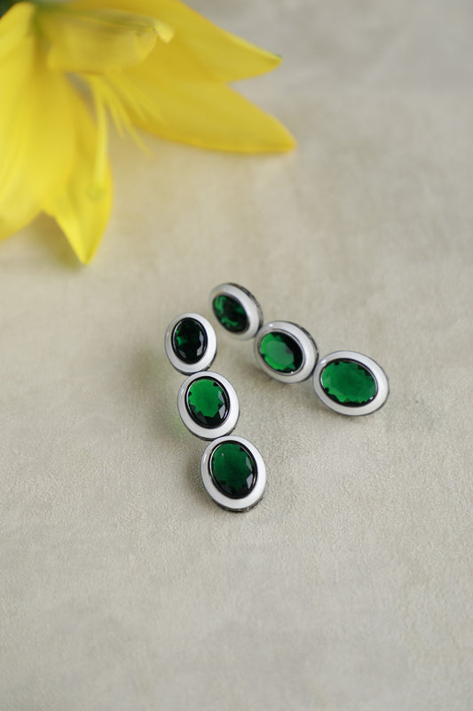 White & Green 3 Layered Crystal Earrings