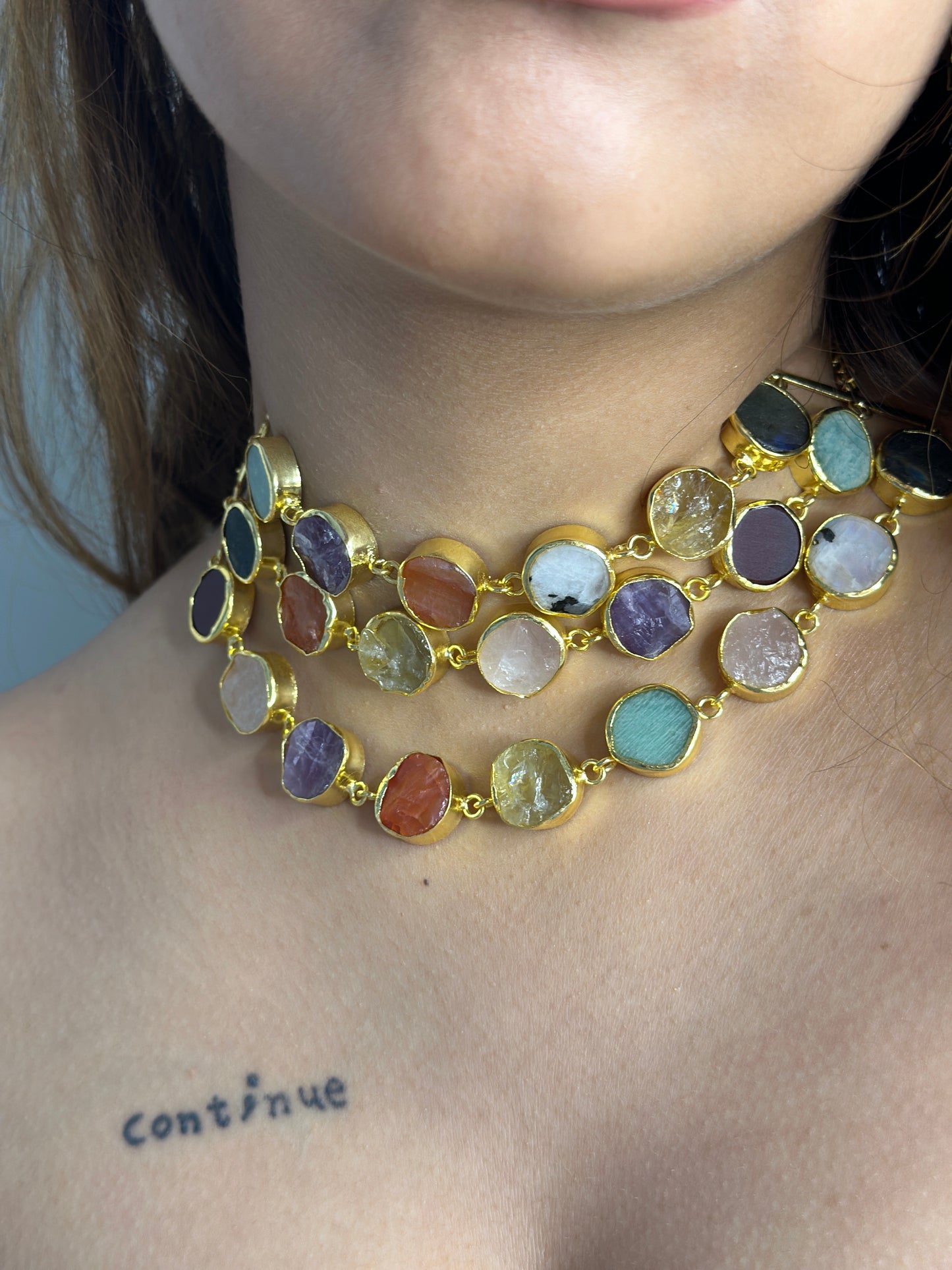 3 Layer Marble Choker With Earrings