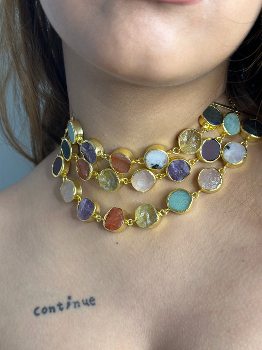3 Layer Marble Choker With Earrings