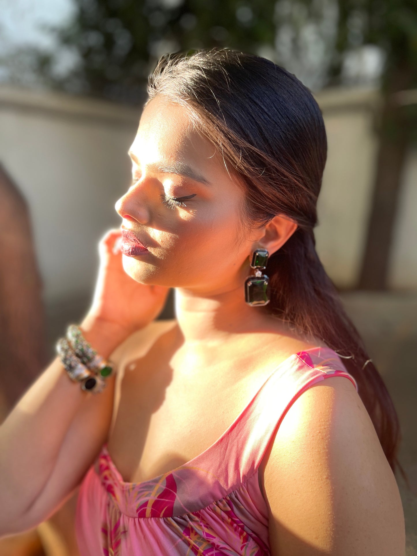 Green Crystal Luminous Earrings