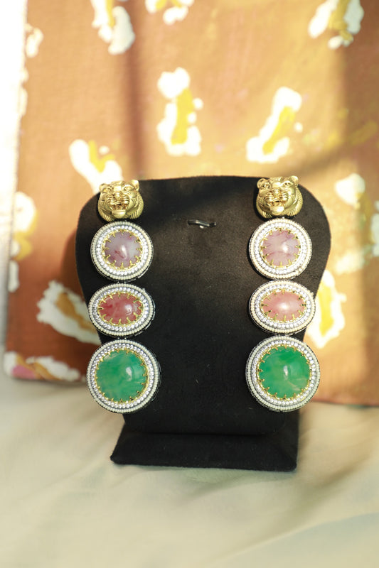 Multi Color Lion Face Earrings