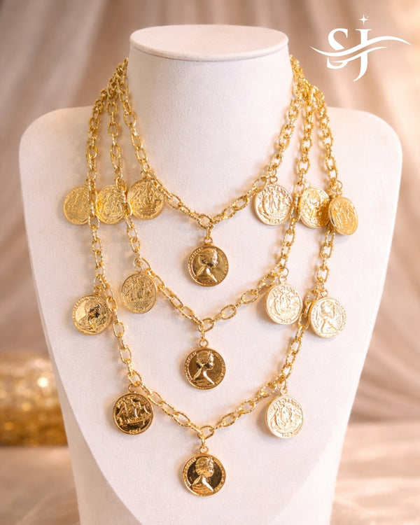 3 Layered Coin Charm Necklace