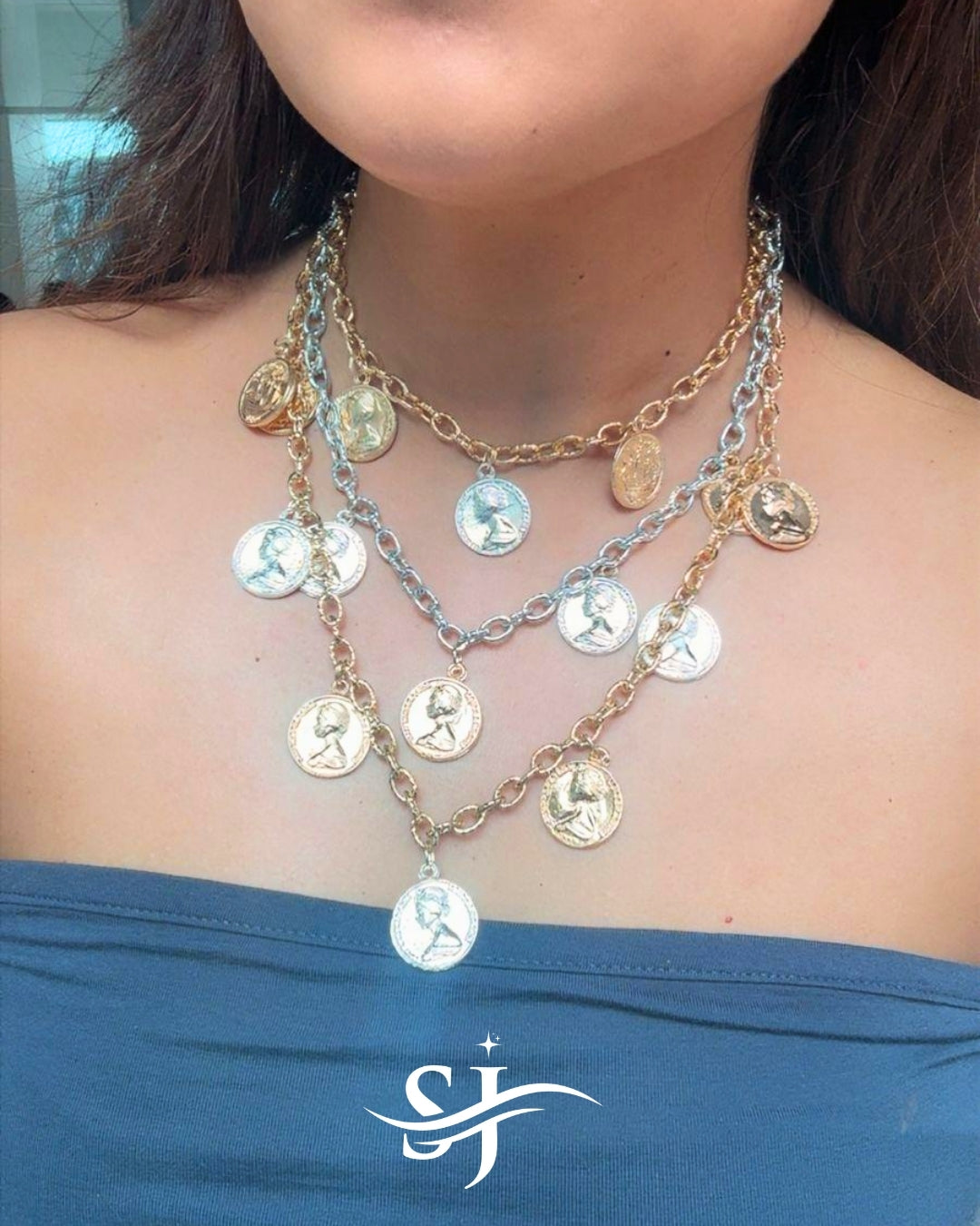 3 Layered Coin Charm Necklace