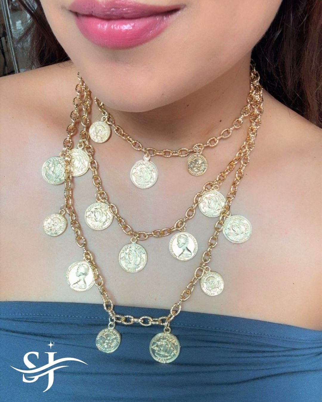 3 Layered Coin Charm Necklace