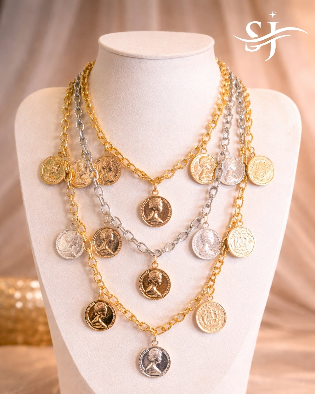 3 Layered Coin Charm Necklace