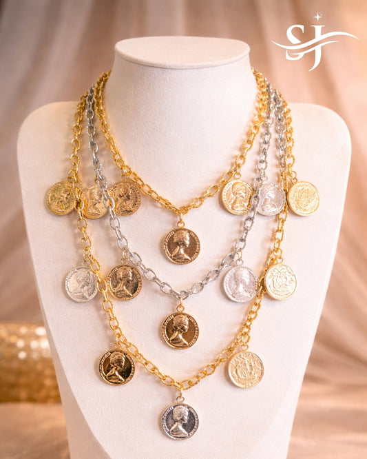 3 Layered Coin Charm Necklace