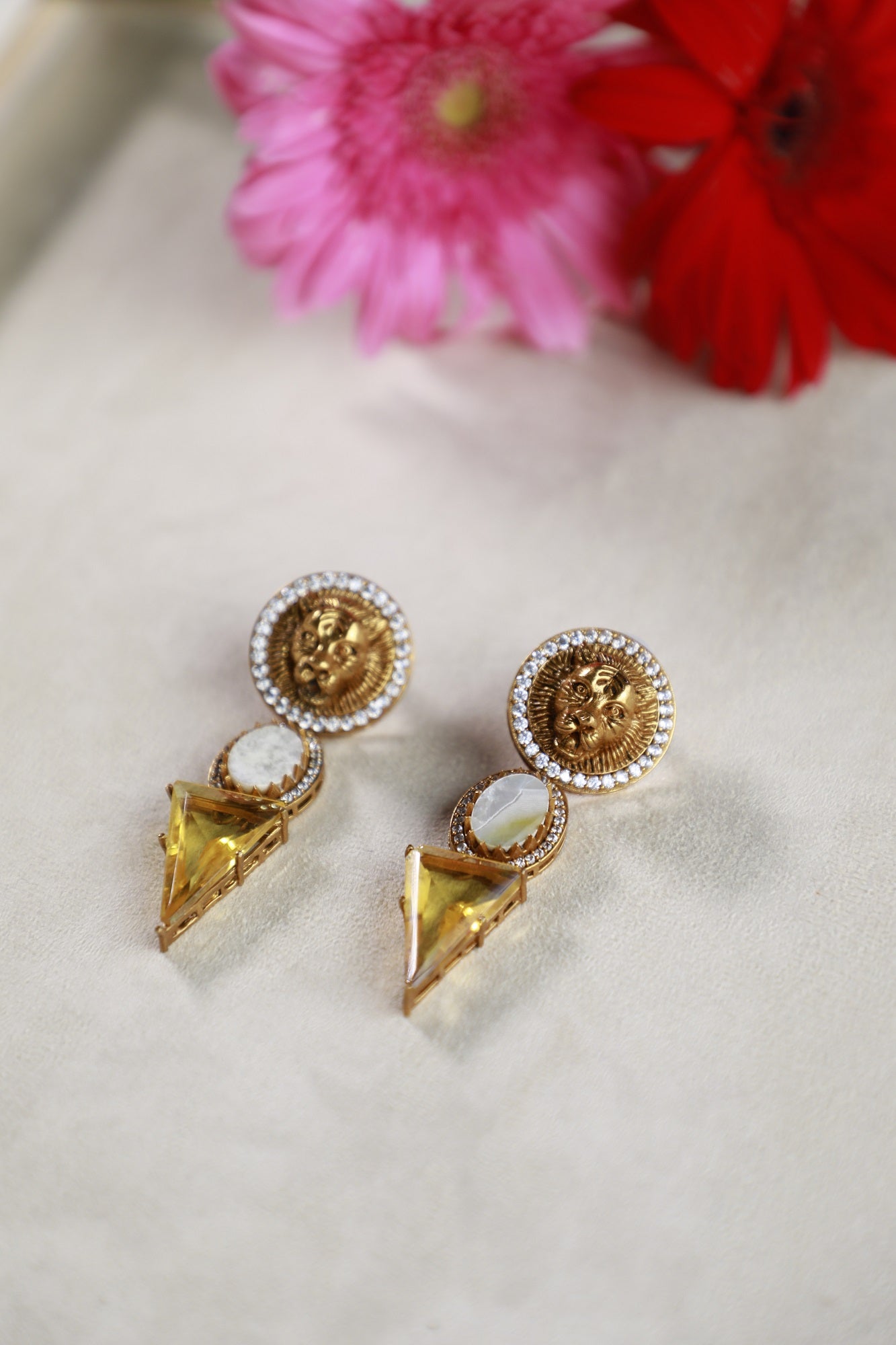Lion Crystal Drop Earrings