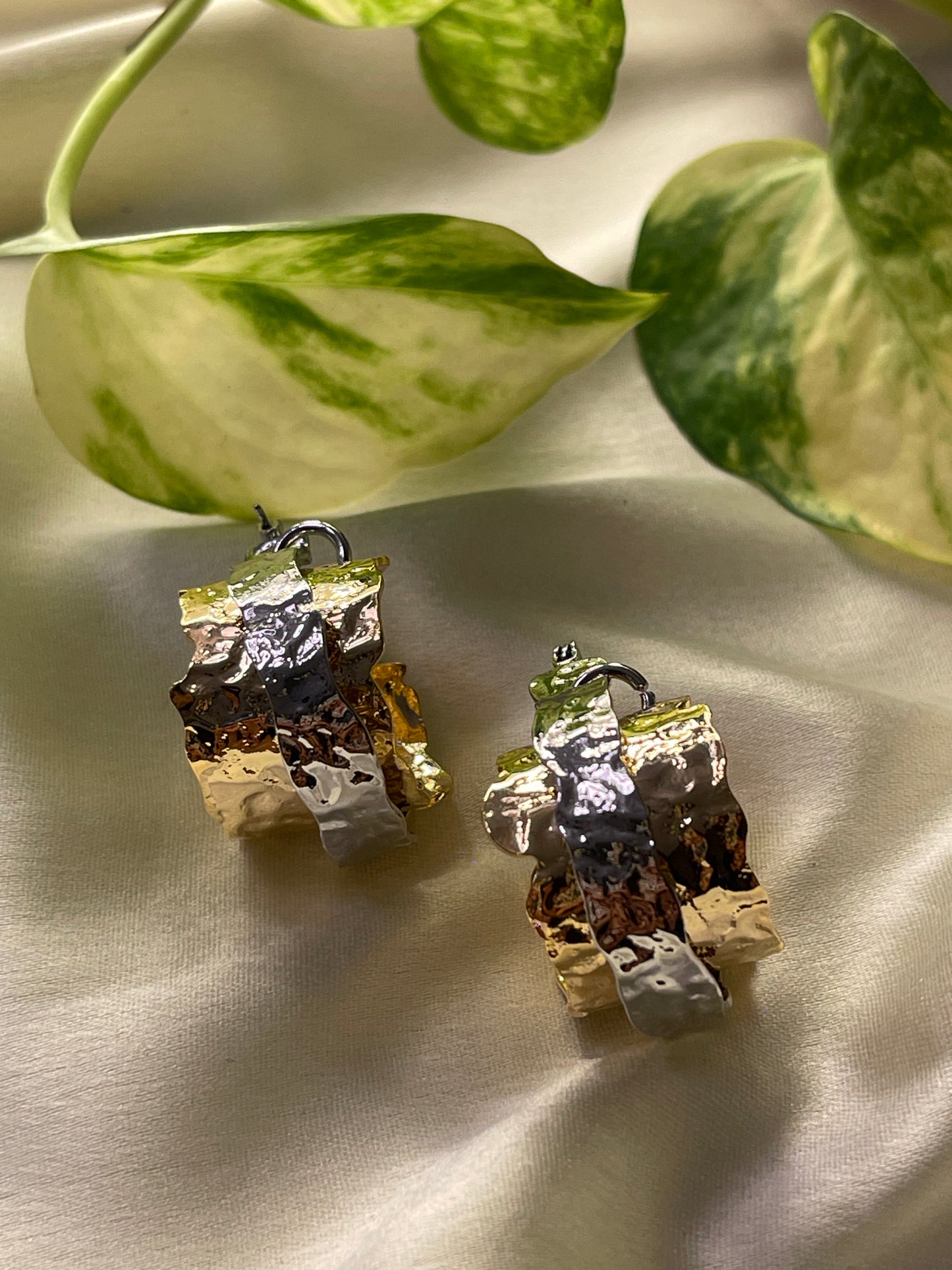 Gold and Silver Metal Earrings