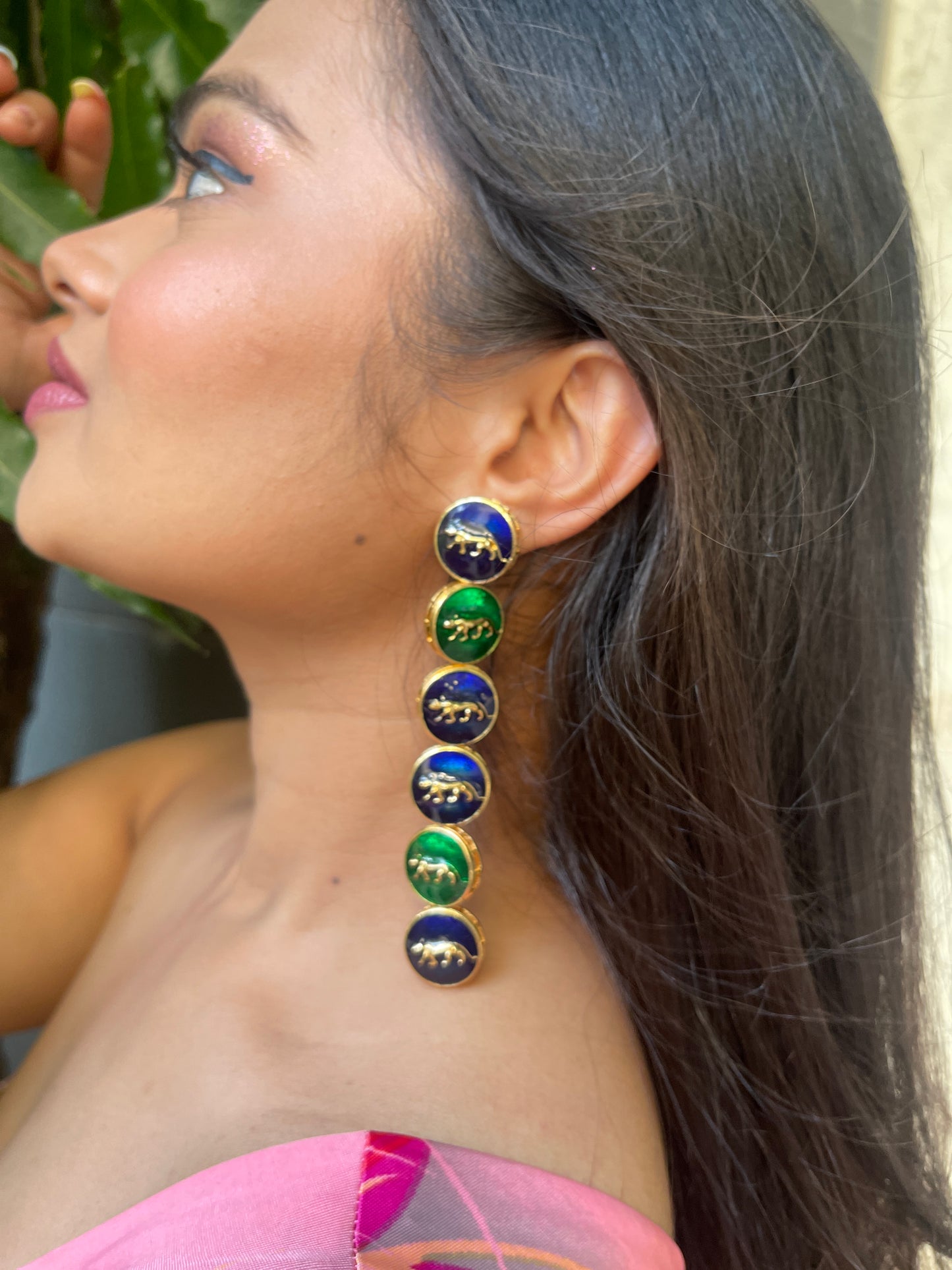 Long Panther Dangling Earrings