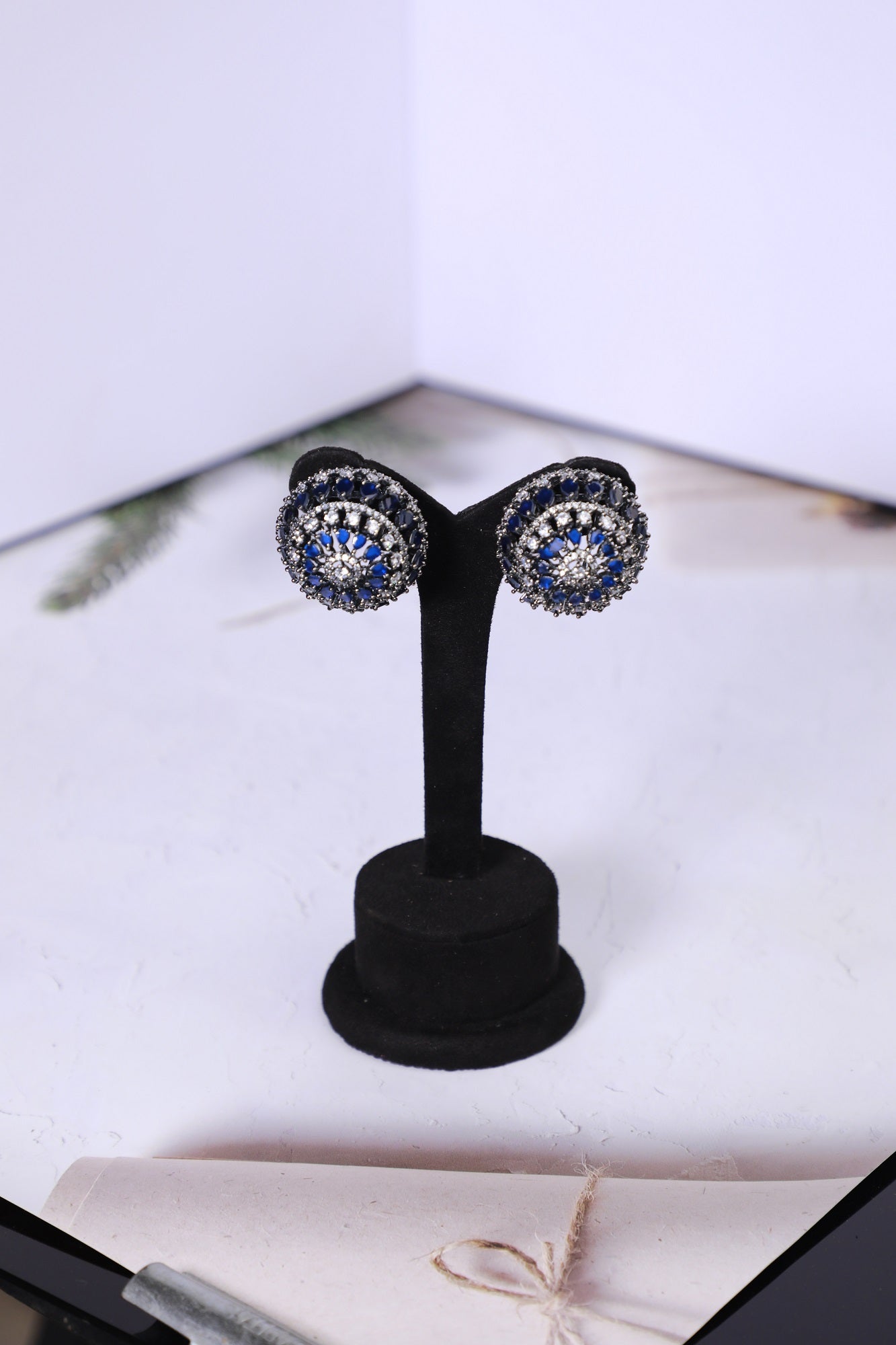 Crsytal Blue Stone Studded Earrings
