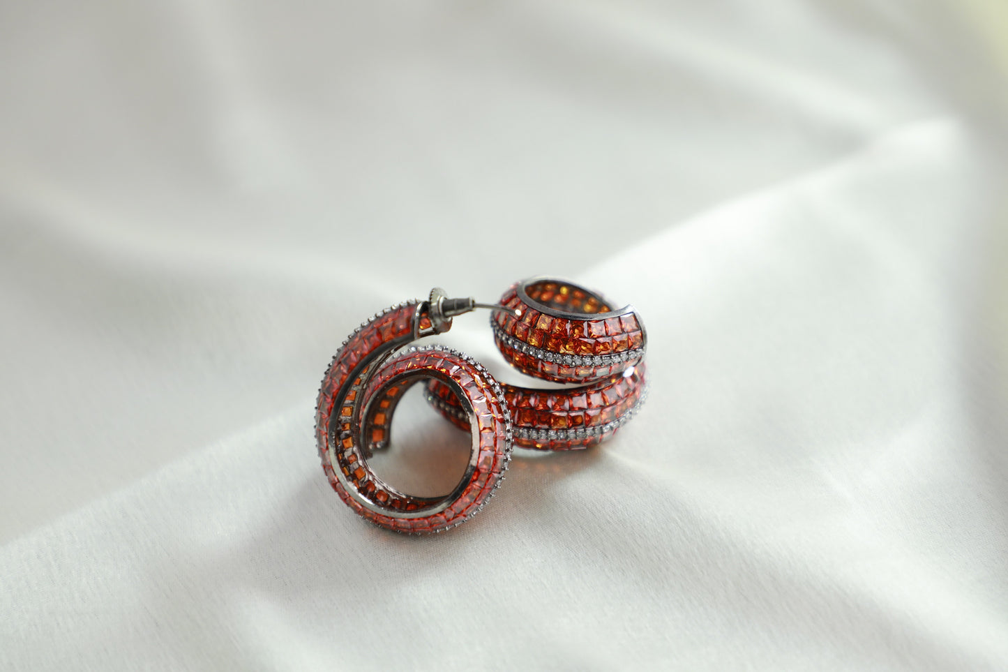 Orange Crystal Spiral Earrings