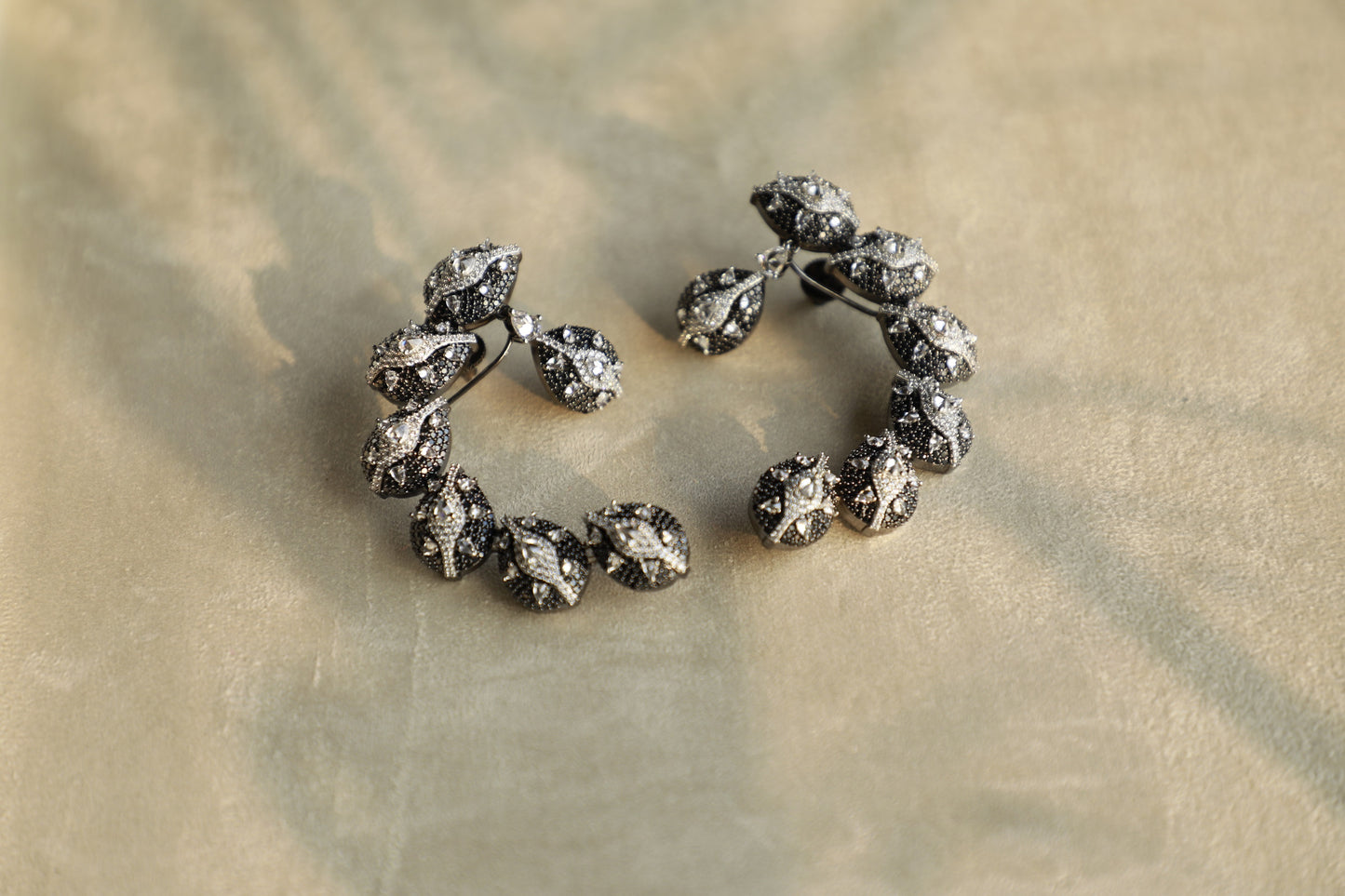 Black Diamond Curve Drop Earrings