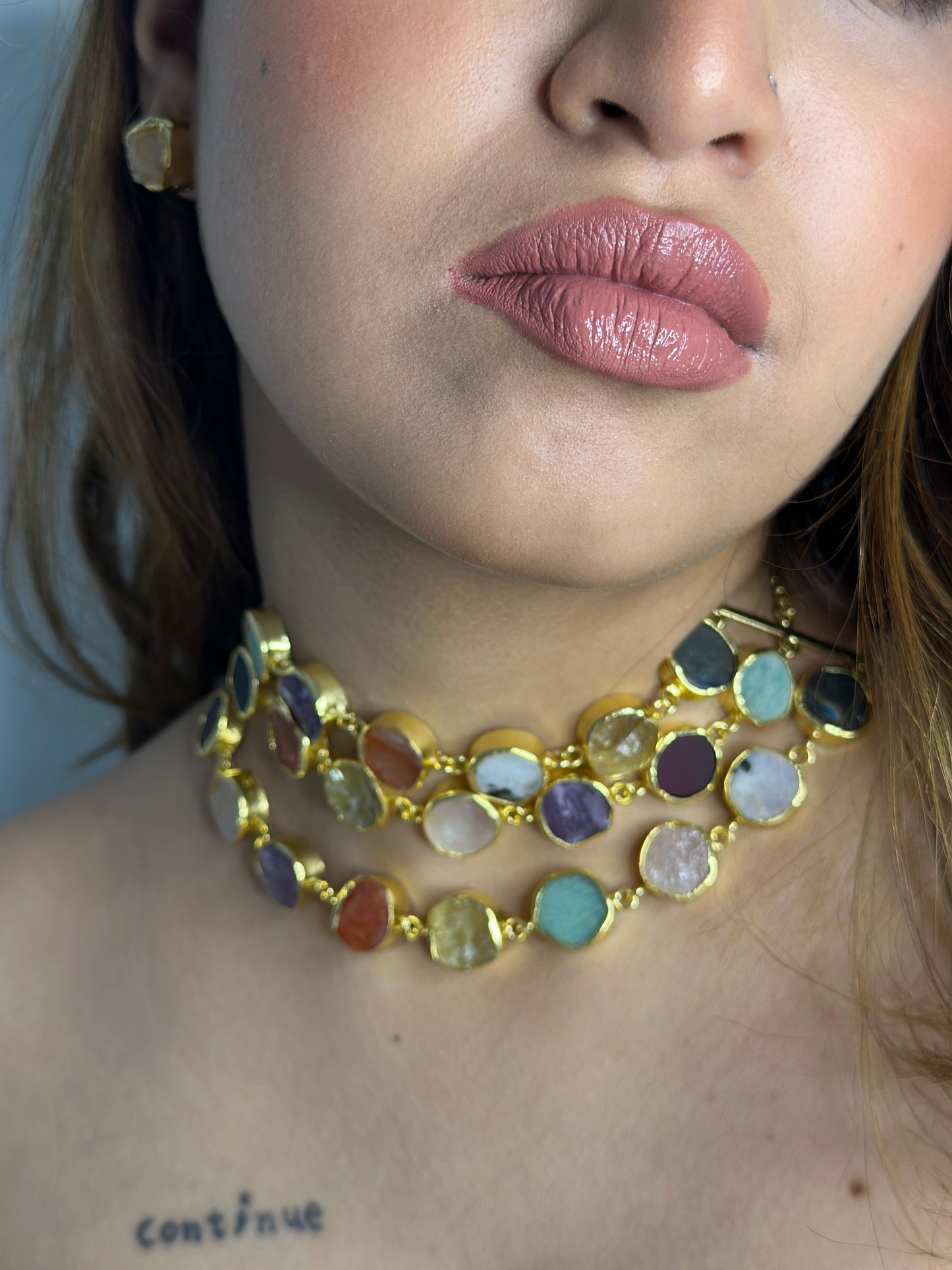 3 Layer Marble Choker With Earrings