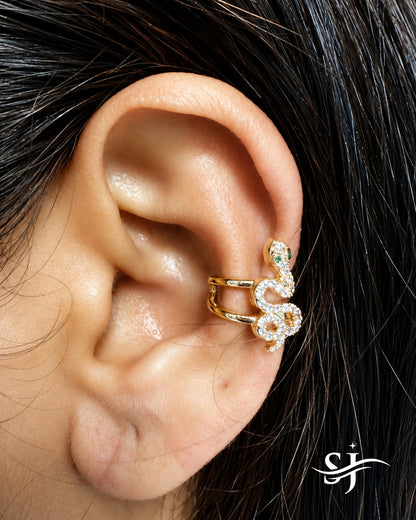 Serpentina Luxe Ear Cuff – Crystal Snake Statement Ear Wrap (Gold)