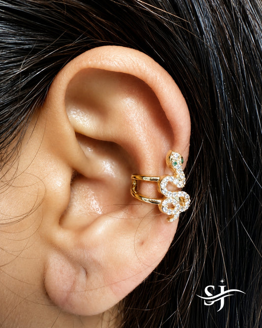 Serpentina Luxe Ear Cuff – Crystal Snake Statement Ear Wrap (Gold)
