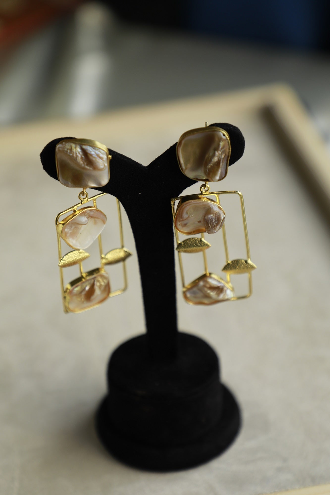 Golden Pearl Drop Earrings