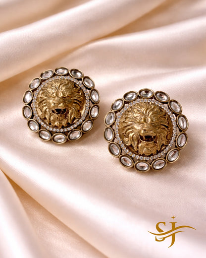 Royal Lion Medallion Stud Earrings