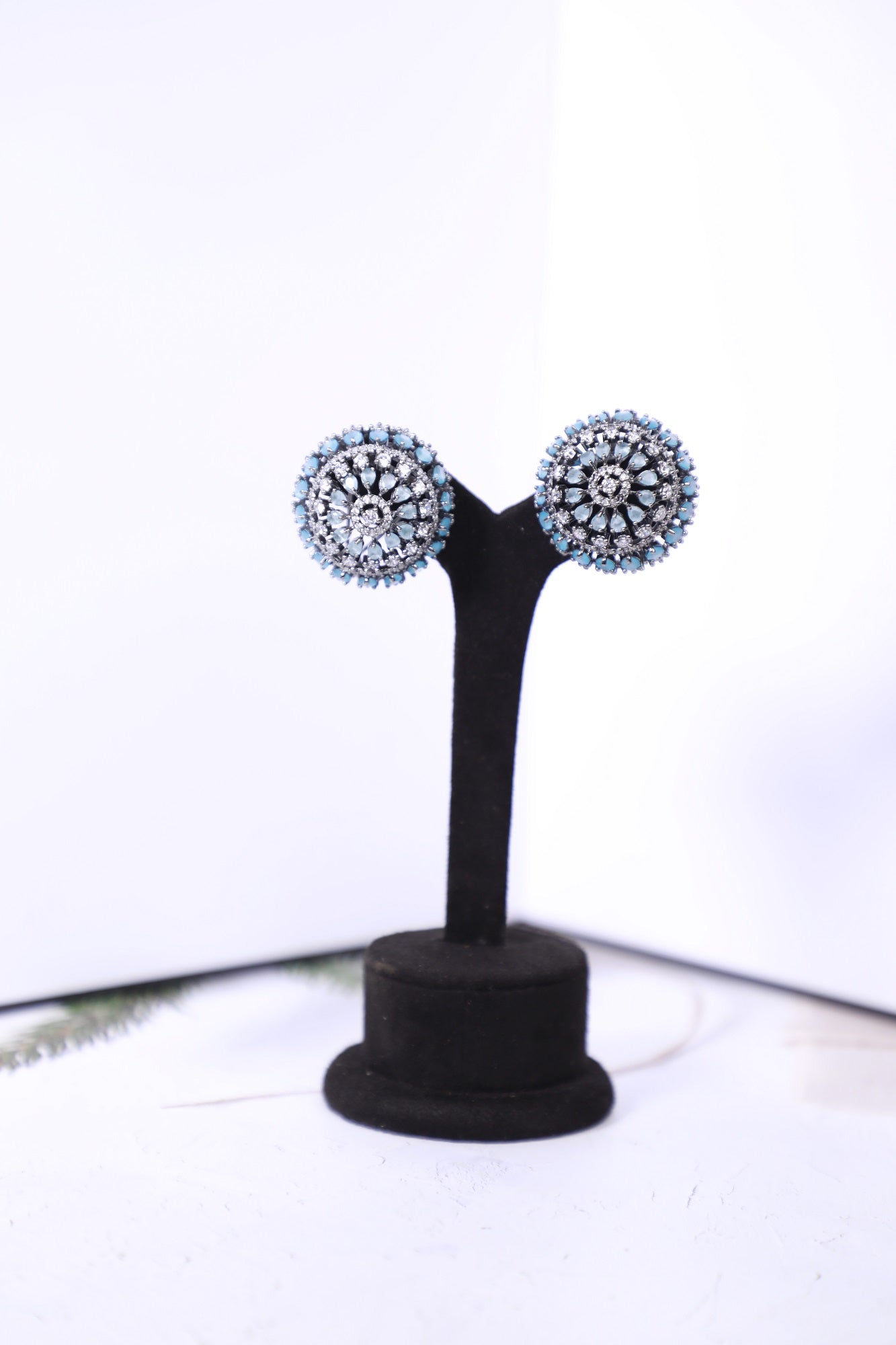 Crsytal Blue Stone Studded Earrings