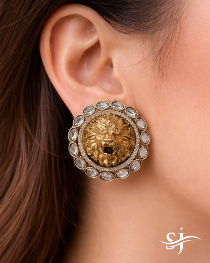 Royal Lion Medallion Stud Earrings