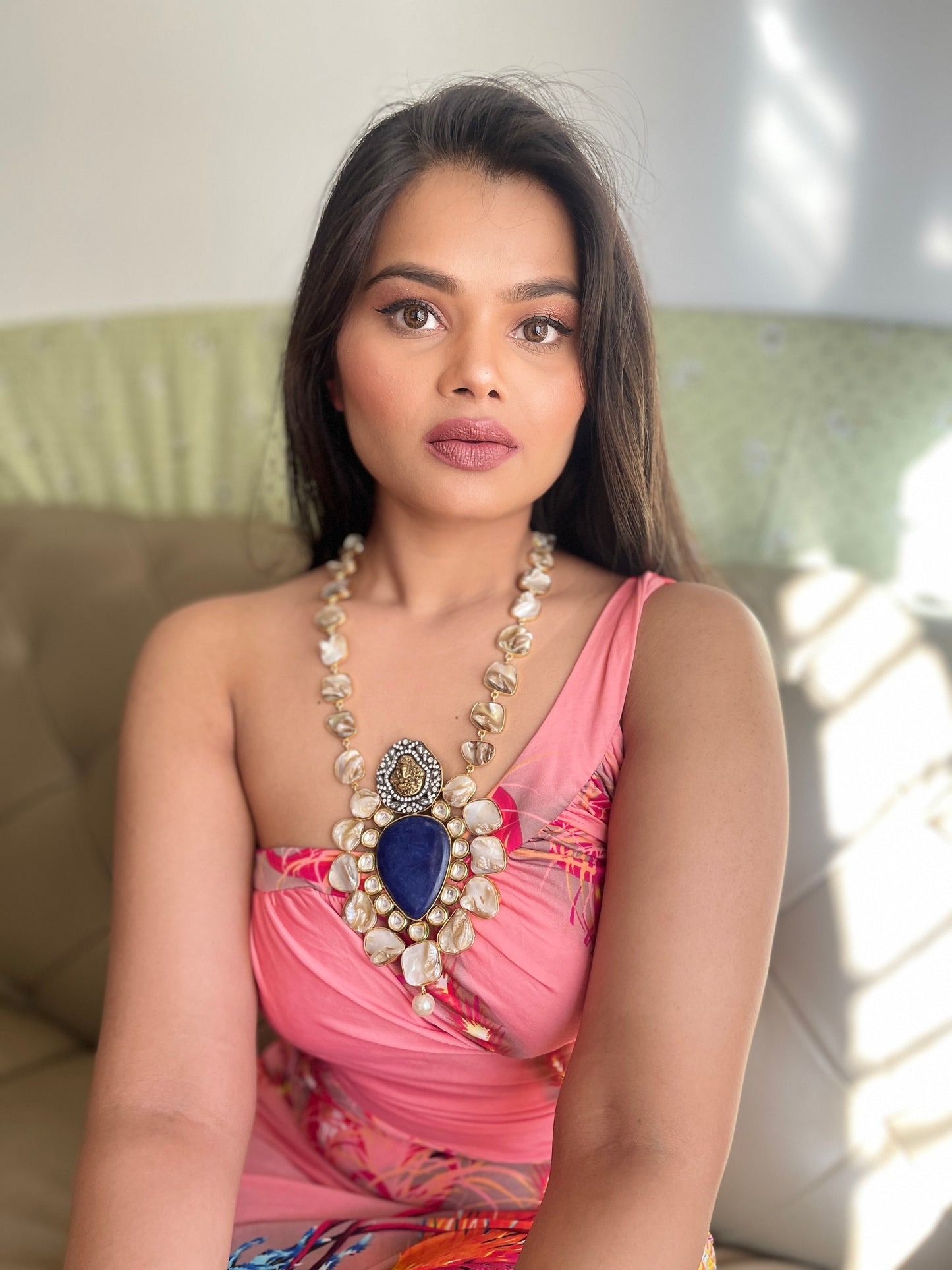 Studded Idol Locket With Marble Necklace