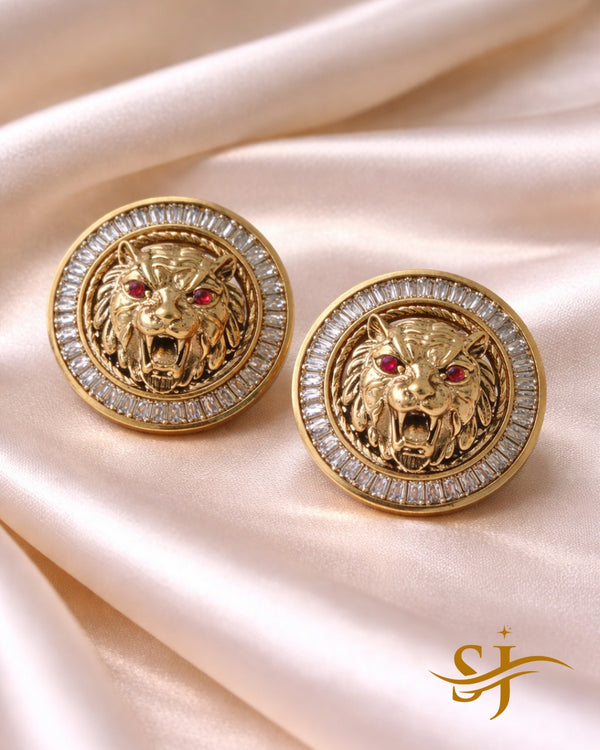 Royal Lion Halo Stud Earrings