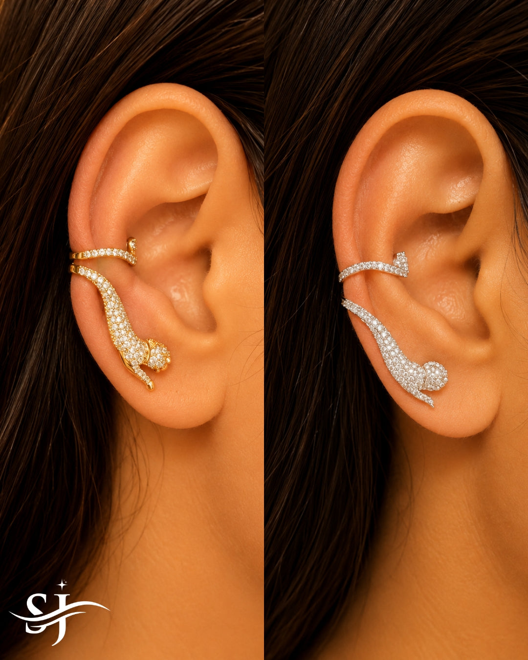 Panther Luxe Ear Cuff – Crystal Statement Ear Wrap (Gold & Silver)