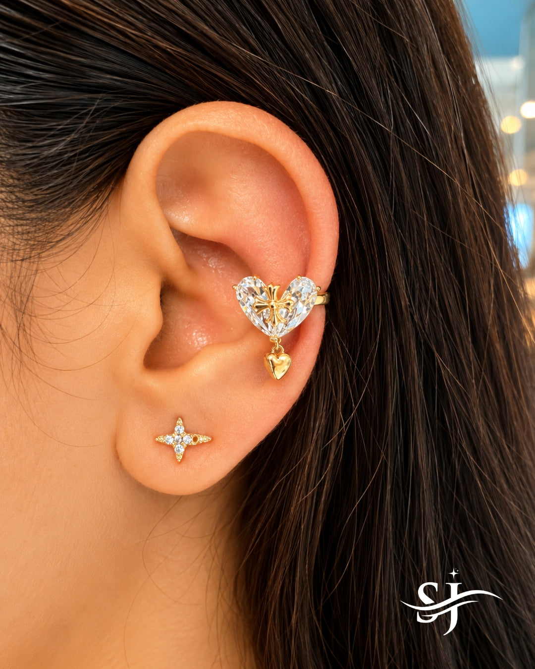 Crystal Heart Ear Cuff