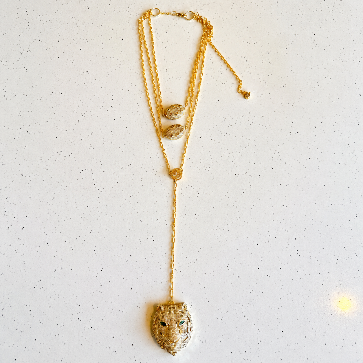 Luxury Tiger Head Layered Gold Pendant Necklace for Women